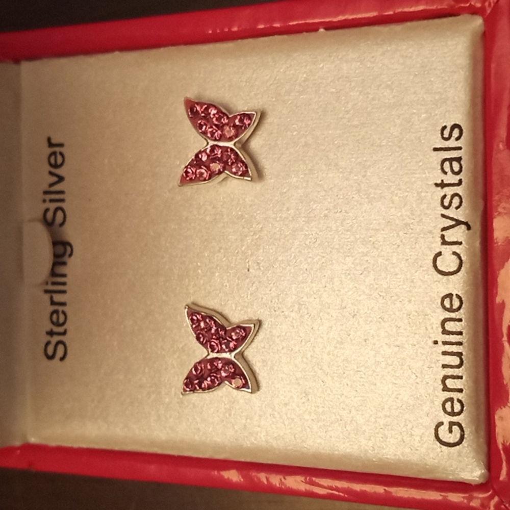 Butterfly Sterling Silver Genuine Crystal Cry Stud Pierced Earrings